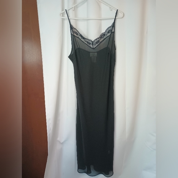 Vintage Y2K Ice Slip Dress Size 10 Lace Black Sheer Whimsigoth Feminine - Picture 5 of 11